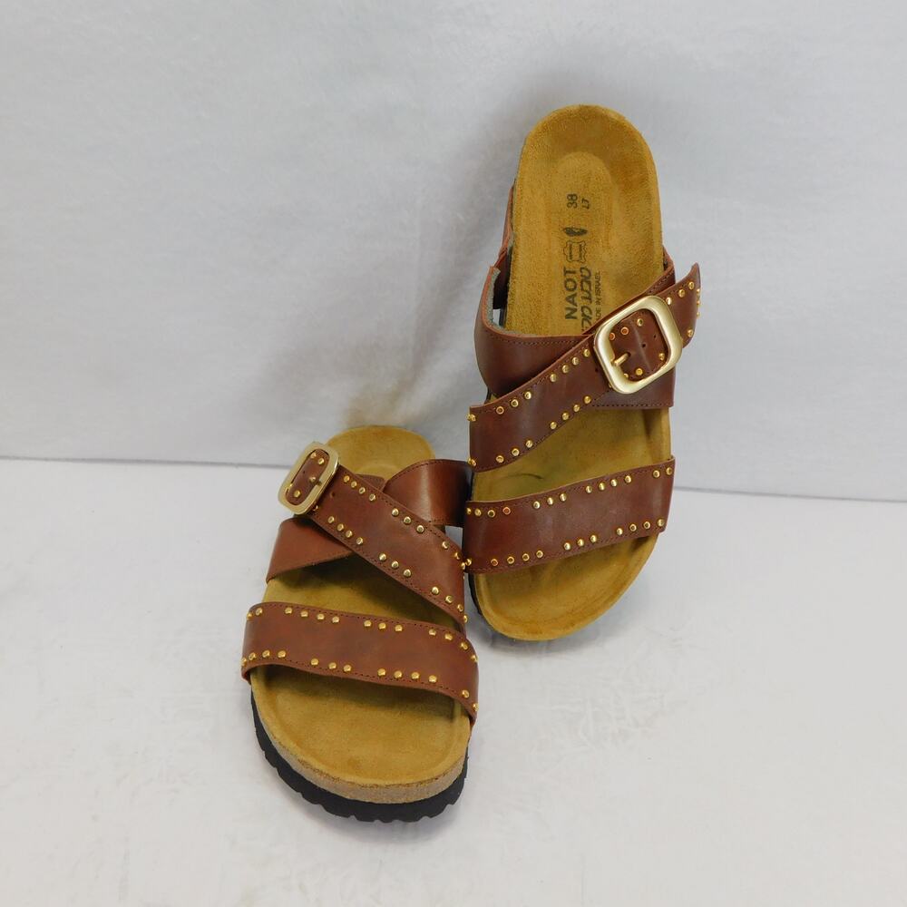 NAOT Women's Carolina Slide Sandal Soft Chestnut Leather Size 7- EU 38 New